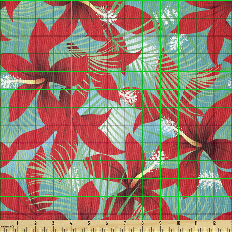 Deschka Hibiscus Flowers with Green Leaves Aloha Garden Multi-Purpose Fabric