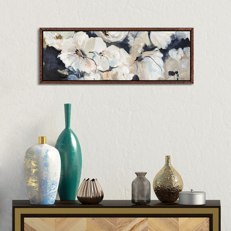 Flower Varity II - Panoramic Painting on Canvas, 30.48cm H x 91.44cm W x 3.81cm D, Classic Brown Wood Framed
