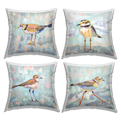Little Birds Abstract Pastel Background Nature 4 Piece Outdoor Pillow Set by Jeanette Vertentes