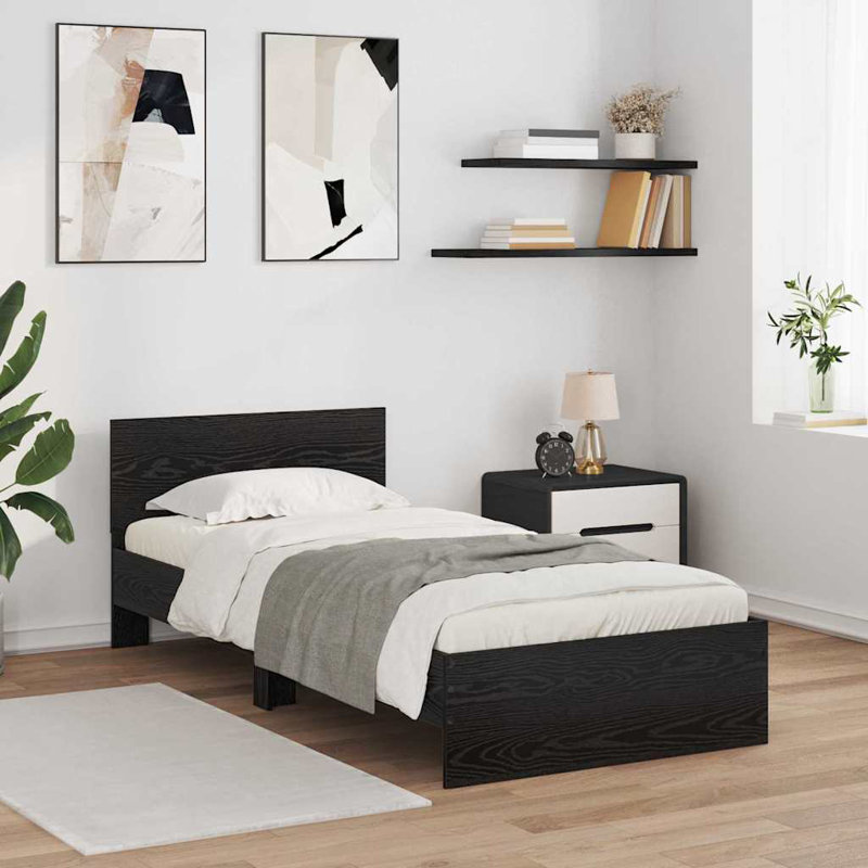  Bed Frame With Headboard Engineered Wood, European Single (90 x 200 cm), Black Oak