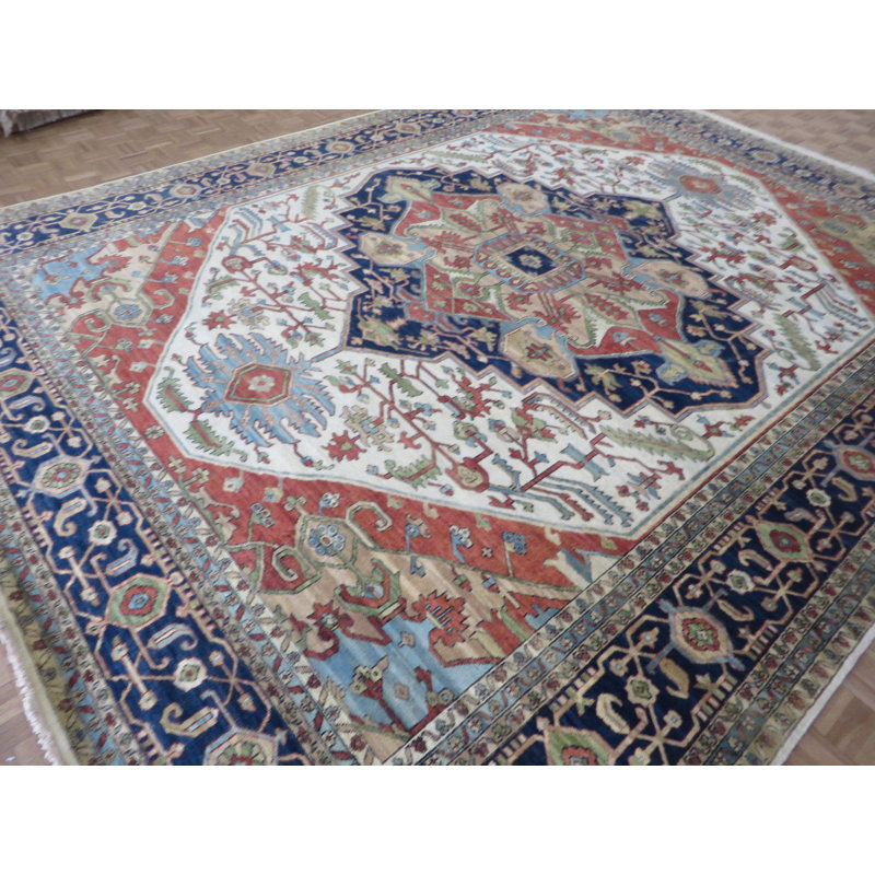 Tapis zone en laine rectangulaire 11 pi 9 po x 14 pi 9 po one-of-kind-noué la main Koltunski