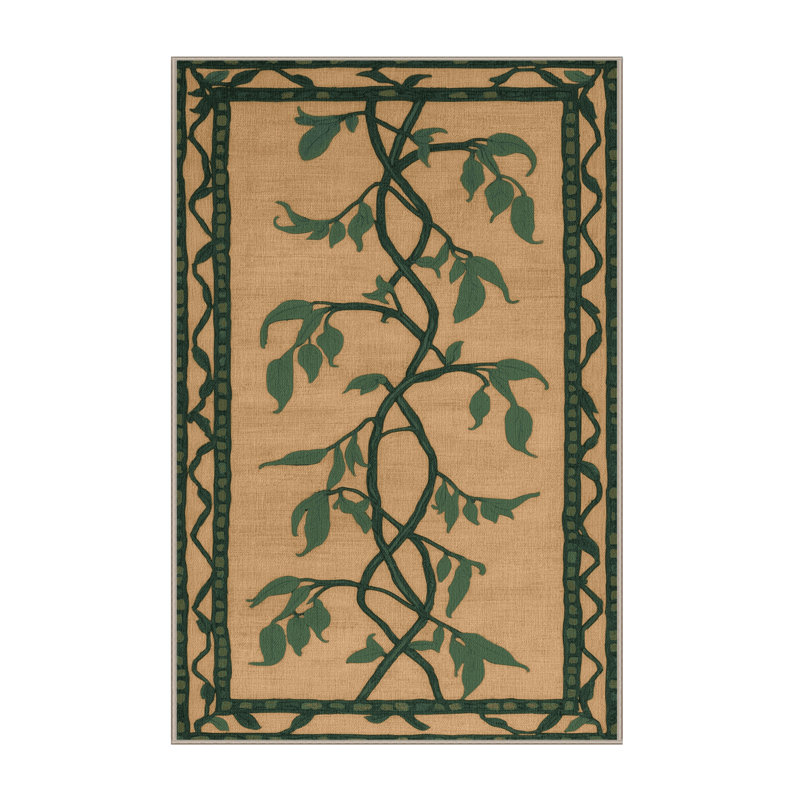 Tapis botanique brun lavable à la machine, Rectangle 5 pi x 8 pi