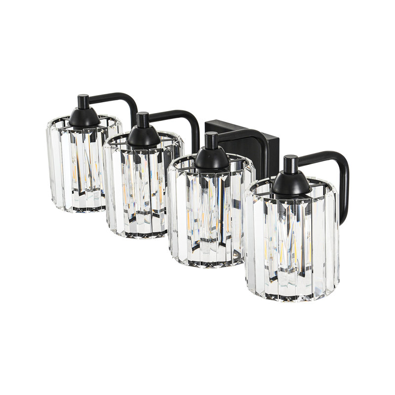 4-light Black Bathroom Vanity Light with Crystal Glass Shade, 4 Lights, 8" H X 26.8" W X 8.5" D