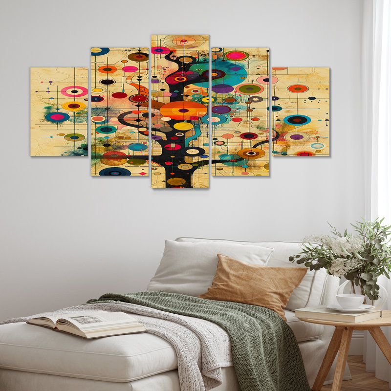 Arbre de souvenirs vibrants - Paysage abstrait, art mural 5 pièces, H 32 po x l 60 po