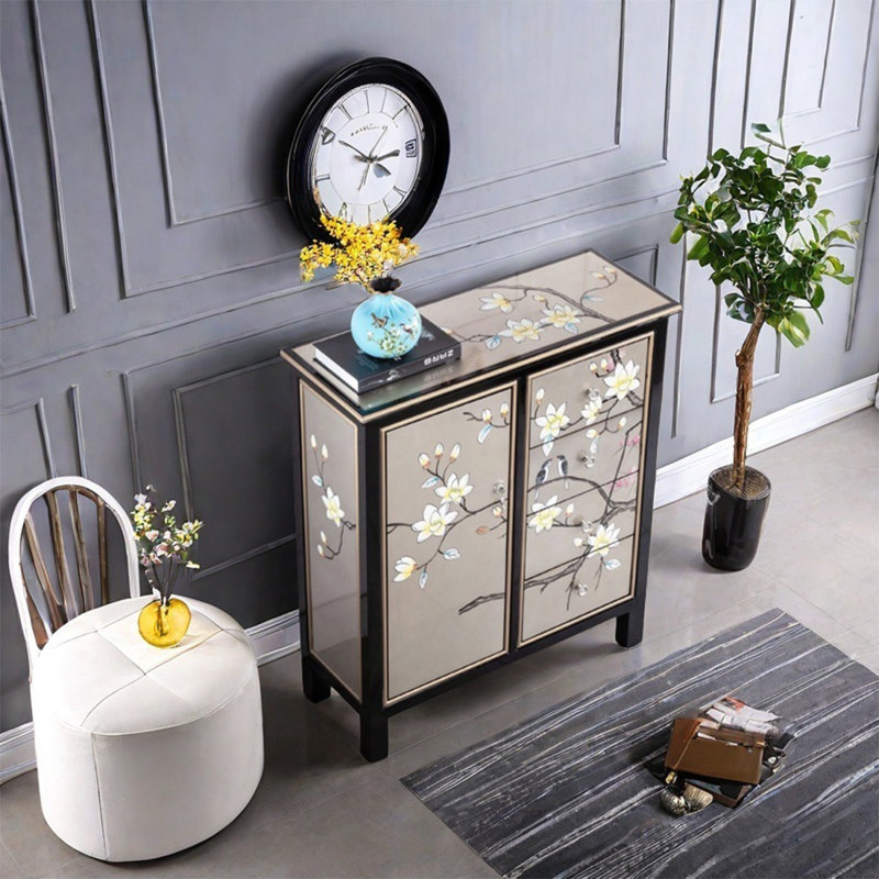 Hand-Painted Cabinet with Birch Frame