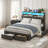 Bed Frame With Hidden Storage Headboard & Drawers, Upholstered Platform Bed With Led Lights, Type-C Charging Station, No Box Spring Needed, Solid Wood Slats-20985136-20985140
