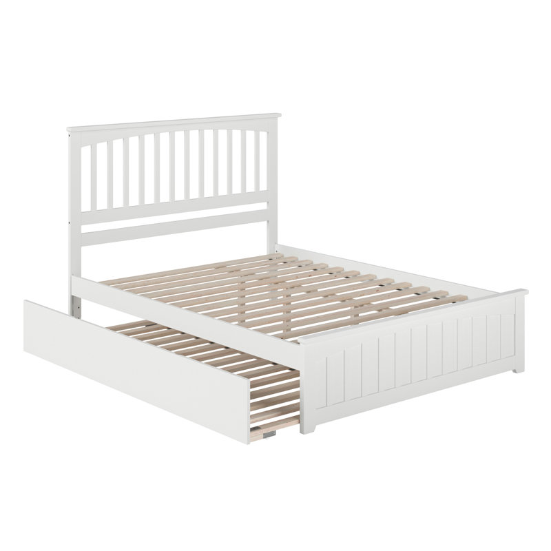 Aiston Solid Wood Platform Bed with Matching Footboard and Roll Out Trundle, Queen, White