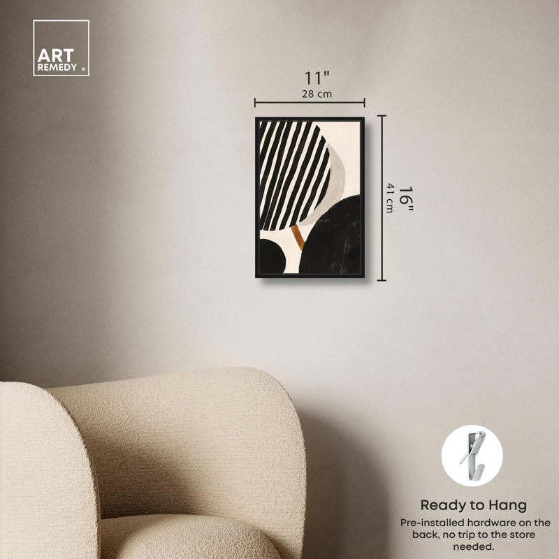 Décoration murale moderne Linear Contempo par Art Remedy, Noir, H 16 po x l 11 po, Cadre flottant