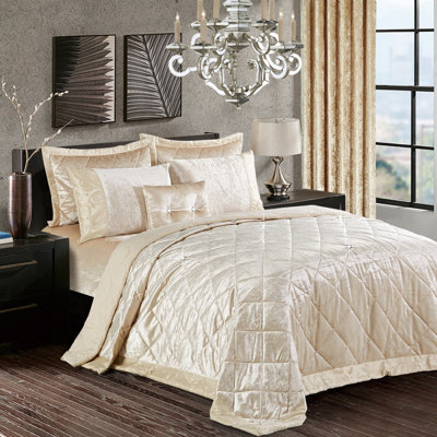 Santiago Crushed Velvet Bedspread Set Premium Soft Microfiber Reverse and Standard Pillow Shams