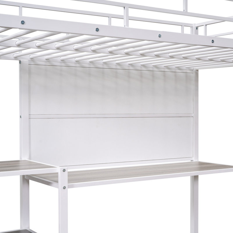 Lit mezzanine avec bureau et échelle en métal Christerfer, Blanc