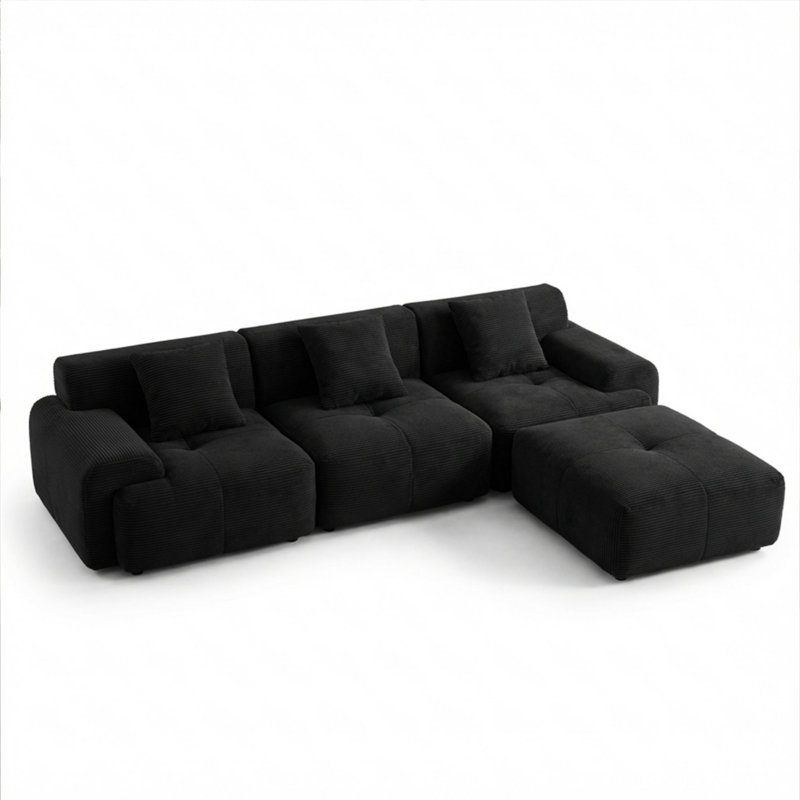 Canapé modulaire en forme de L de 113 pouces avec un design profond et un repose-pieds amovible, comprenant un canapé à trois places surdimensionné en velours.