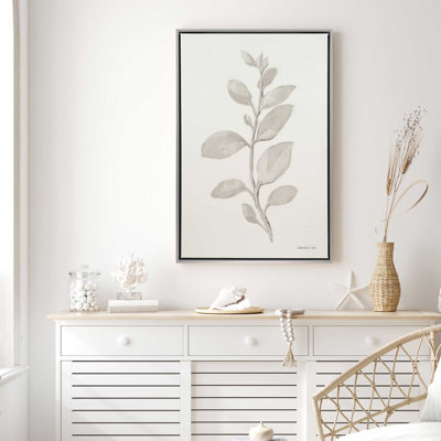 Elegant Grey Leaves II Canvas Print in a Frame