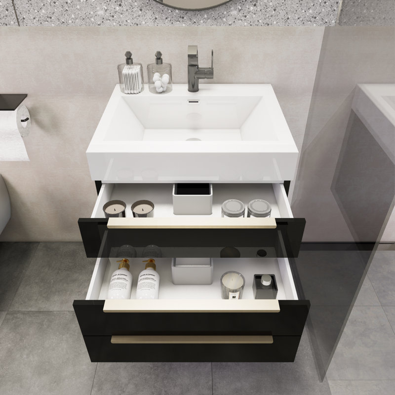 Meuble-lavabo mural simple 24 po Marizol, Noir très lustré