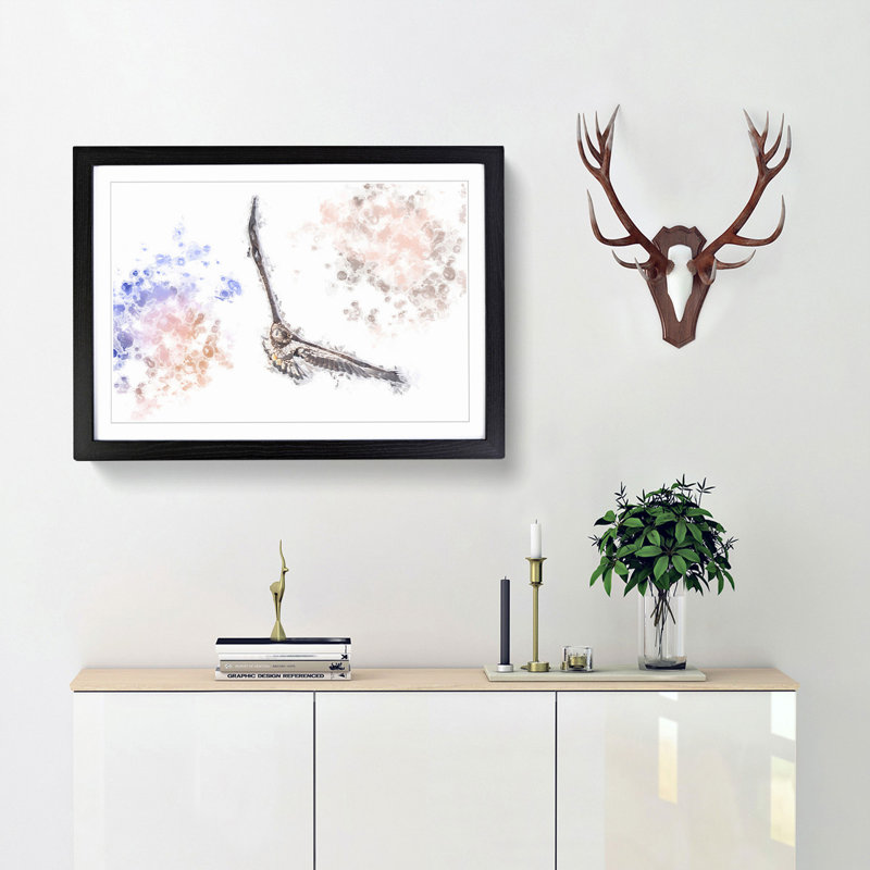 Flying Golden Eagle in Abstract - Framed Print, 40cm H x 60cm W x 2cm D, Black