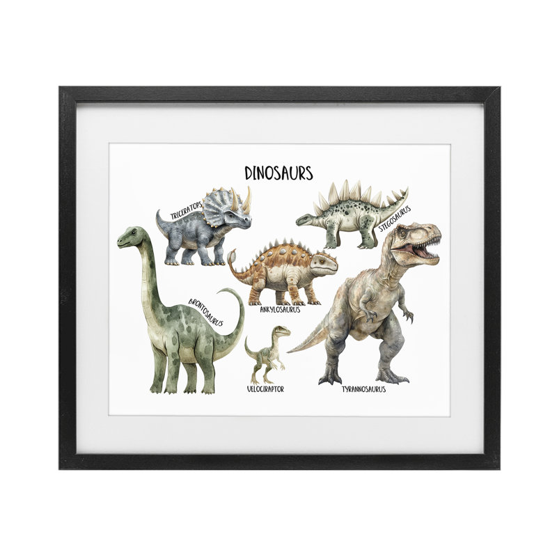 «Meet The Dinosaurs», reproduction d'art sous verre encadrée par Christine Simpson Art, H 13 po x l 16 po