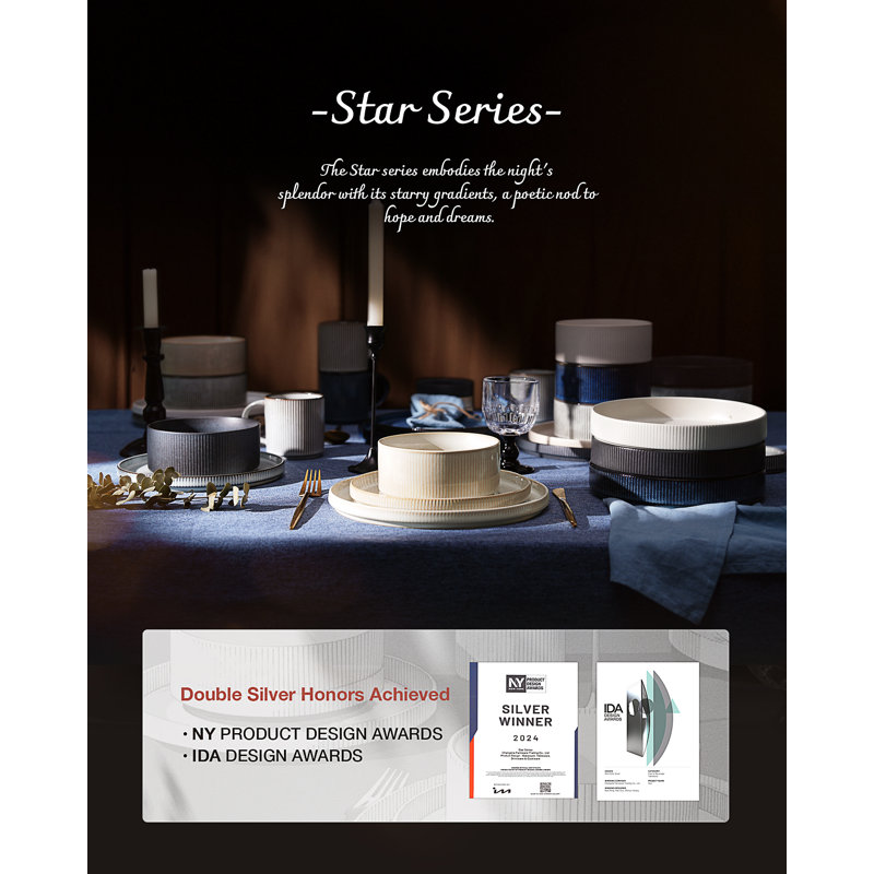 Service de table en grès, service pour 4, Blanc mat
