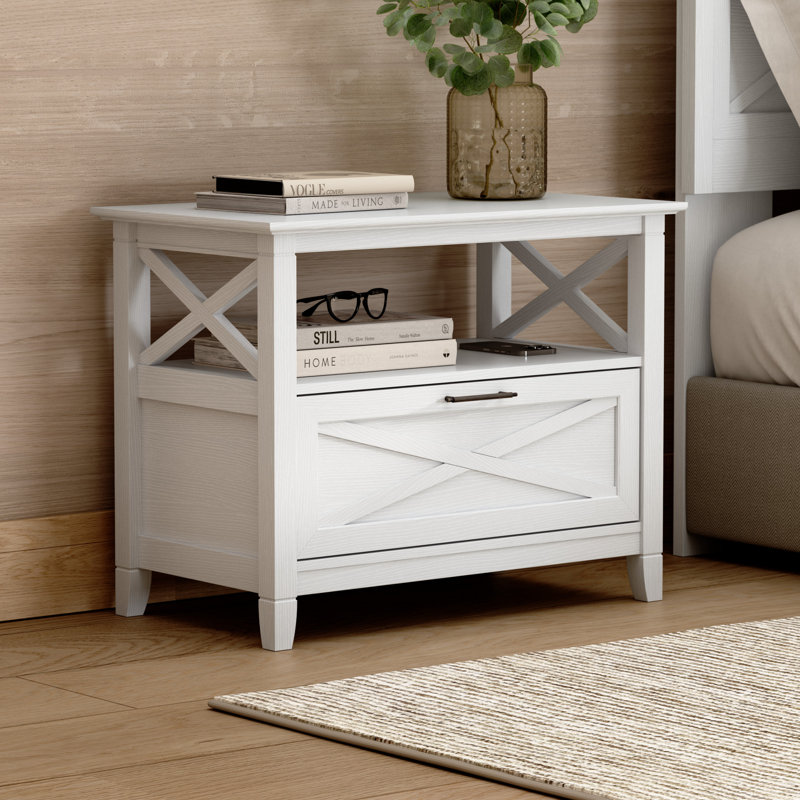 32” Nightstand with Drawer, X Design, Farmhouse Style, Pure White Oak, Pure White Oak