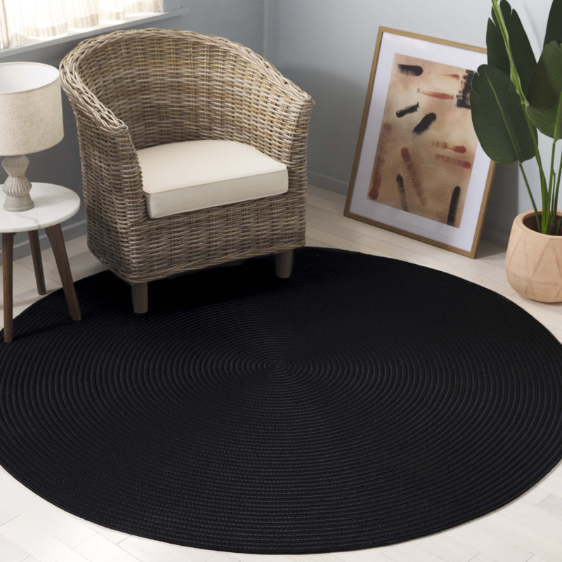 Tapis d'intérieur / extérieur de couleur unie tissé à la main Keiosha Performance, Rond 6 pi