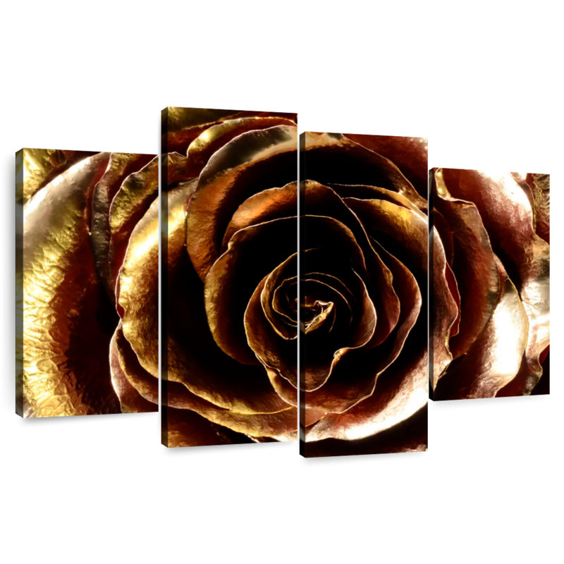 Rose Harnek peint en or, H 32 po x l 52 po