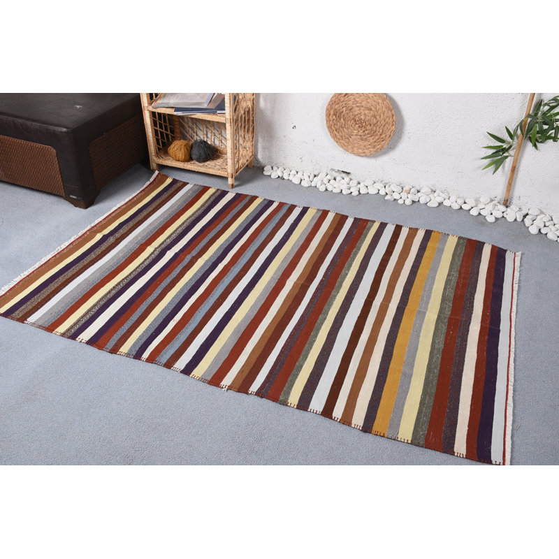 Tapis 4 x 6,2 pi, tapis antiques arc-en-ciel, kilim, tapis rétro, tapis turcs, tapis neutre, tapis frais