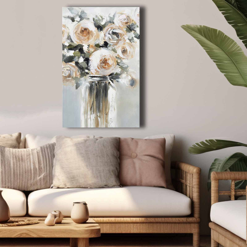 «Cream Rose Bouquet In Vase», art mural