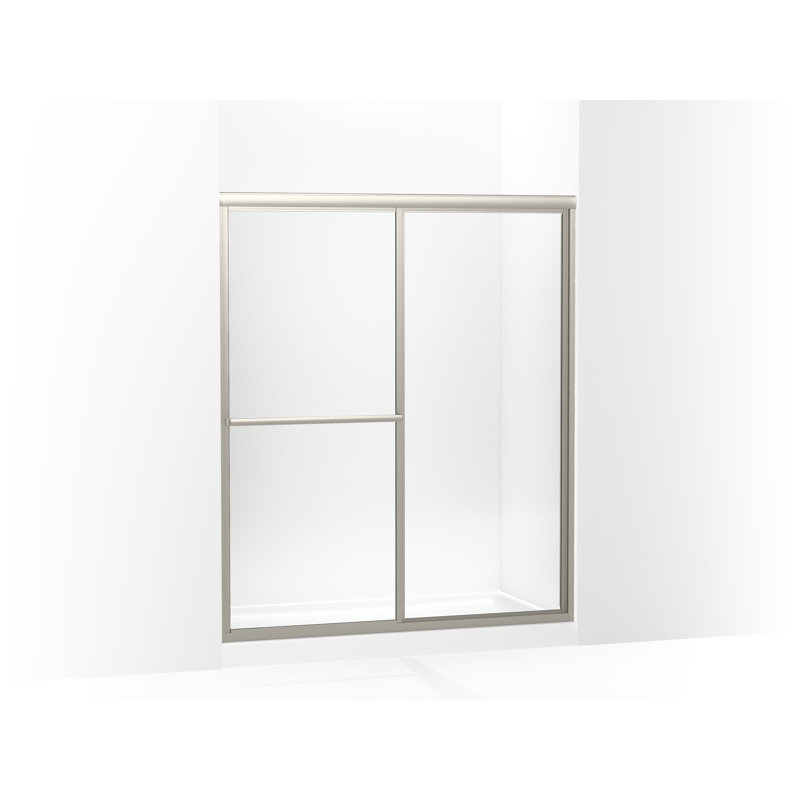 Deluxe 54.37" W x 70" H Sliding Framed Shower Door, Nickel