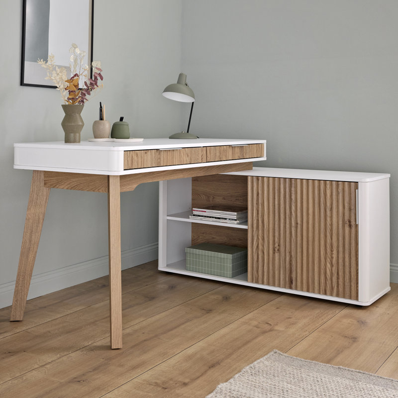 Yaelle 142cm L-Shaped Desk, White/Oak