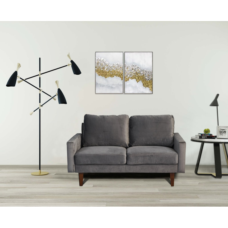 Jekori 59'' Velvet Loveseat, Gray Velvet