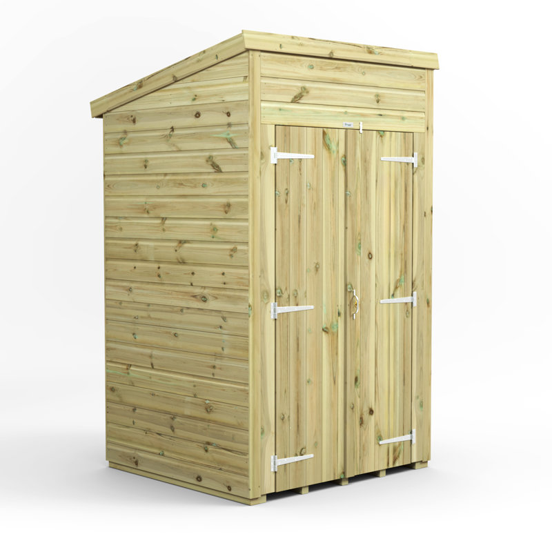 Powersheds 4 x 4ft Premium Pressure Treated Timber Windowless Pent Garden Shed, Double Doors