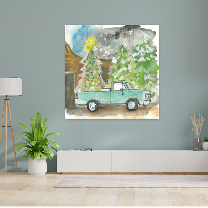 Camion d'arbre de Noël contemporain avec art des Fêtes, H 48 po x l 48 po