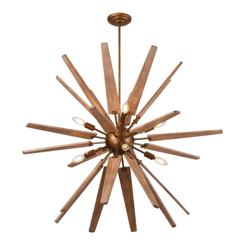 Lustre moderne en bois à 8 lumières Lequan, Doré, H 88 po x l 41,3 po x P 41,3 po