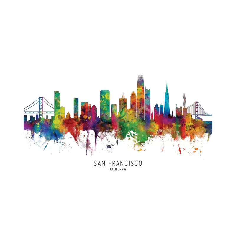 San Francisco California Skyline by Michael Tompsett - 1 Piece Wrapped Canvas Painting, 20.32 cm H x 30.48 cm W