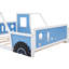 Lit plateforme bleu en forme de voiture pleine grandeur avec roulettes - Bois de pin et conception de voiture ludique-2039678459-2039678460
