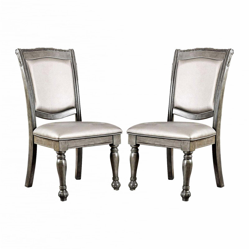 Ensemble de 2 chaises d'appoint rembourrées en similicuir gris avec sièges rembourrés et pieds tournés pour un repas confortable