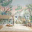 Papier peint pastel paysage aquarelle, oiseaux botaniques et hérons-11961384-11961382