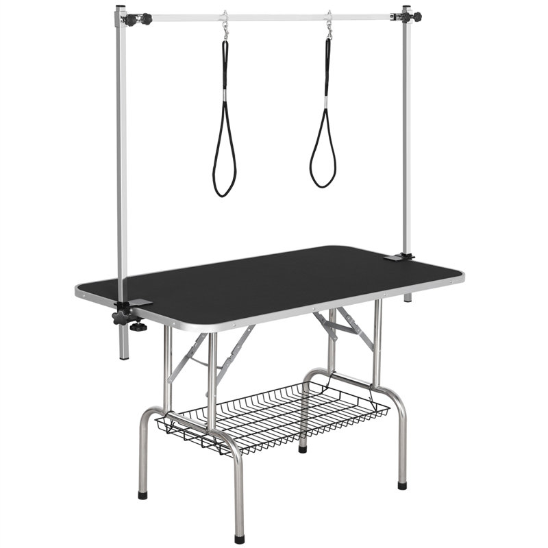 177cm H x 118cm W x 60.9cm D Adjustable and Foldable Dog Folding Grooming Table, Black