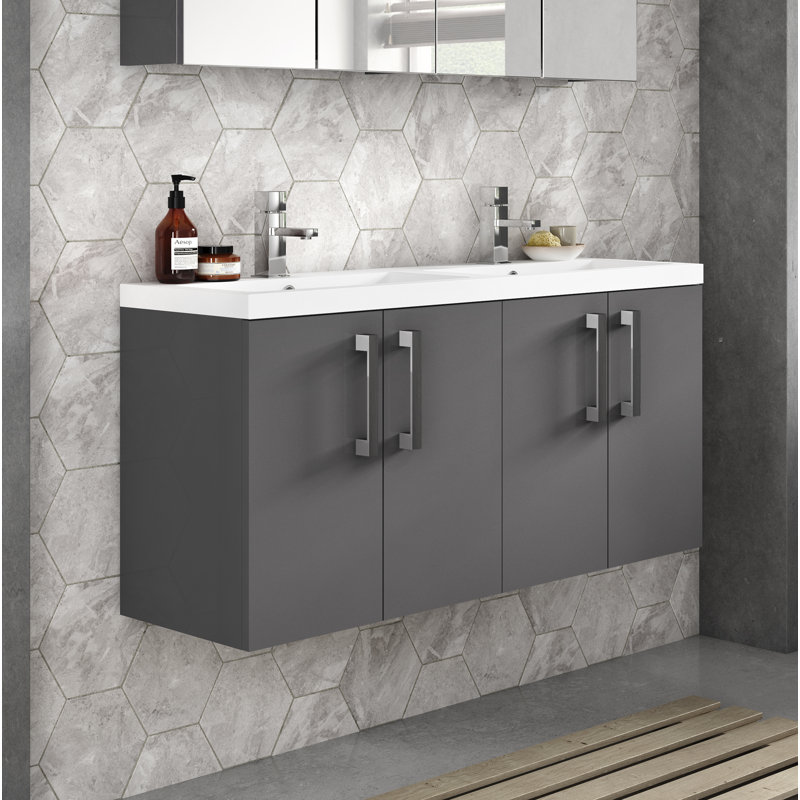 Fusion 30480mm Double Bathroom Vanity with Integrated Polymarble Basin, Gloss Grey