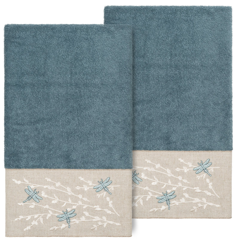 Ensemble de 2 serviettes de bain en coton turc Braelyn, Bleu sarcelle