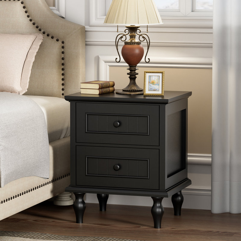2 - Drawer 19.7"W Nightstand, Black