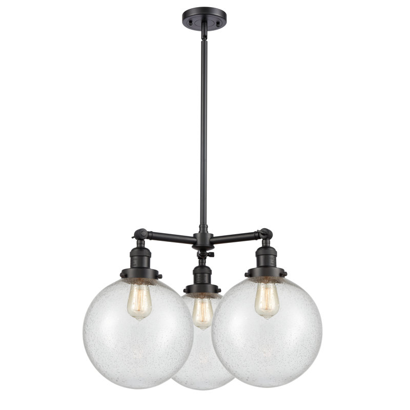 Lustre en forme de globe à 3 lumières de style bougie Antsje, Grainé, Chrome poli, Ampoule DEL