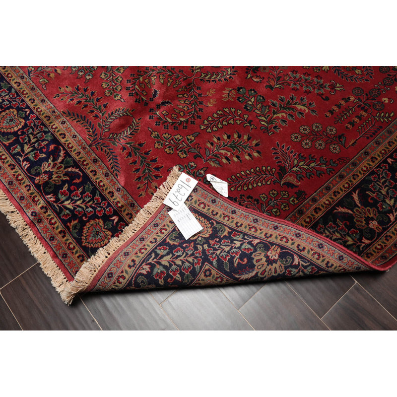 Tapis unique en laine noué à la main de style années 1900 de 5 pi 7 po x 8 pi en rouge / noir