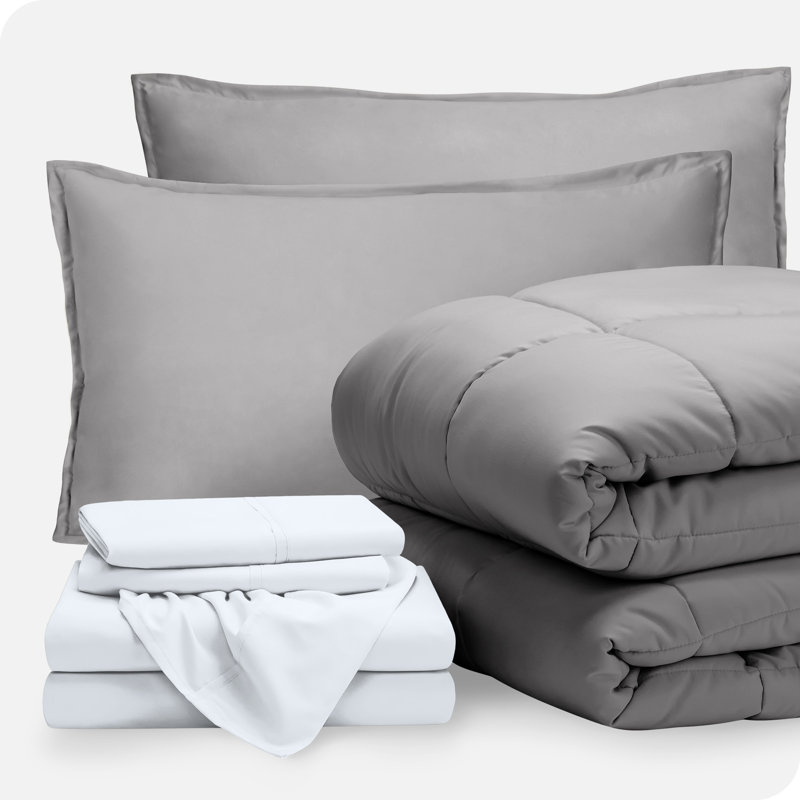 Microfiber Bed-In-A-Bag, Full Comforter + 6 Additional Pieces, Light Gray/White