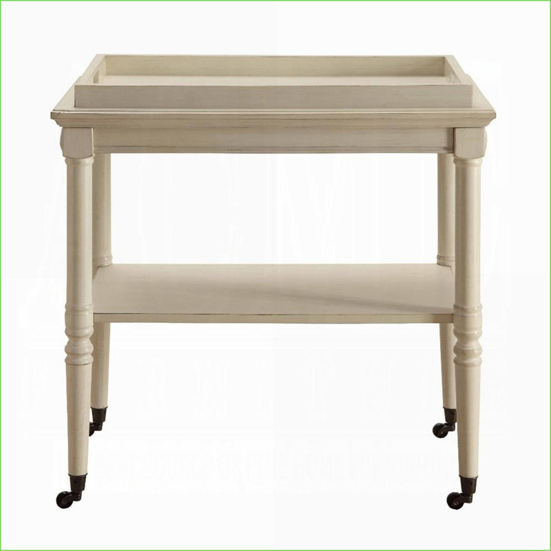 Chariot de service avec plateau amovible & amp; De style blanc cassé à la française | Bois massif et panneau de fibres à densité moyenne | Petit (moins de 40 po)