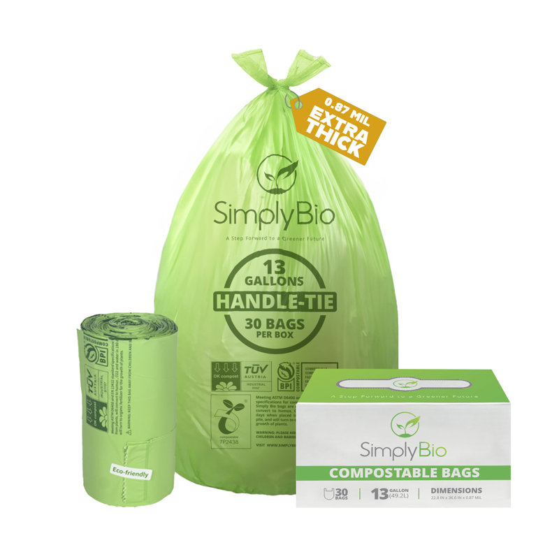 13 Gallons PLA And PBAT Based Trash Bags - 30 Count