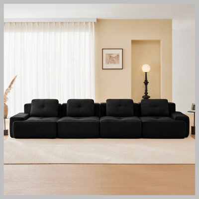 Modern Modular Sectional Sofa for Living Room, Corduroy Fabric,4-Seater Couch with Deep Seat, Pearl-like piping, Tufted Design, Buckle connection, No