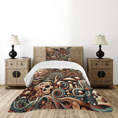 Ambesonne Boho Esoteric Bedspread Hidden Woodland Skull 429988 -  bed_429988_twin