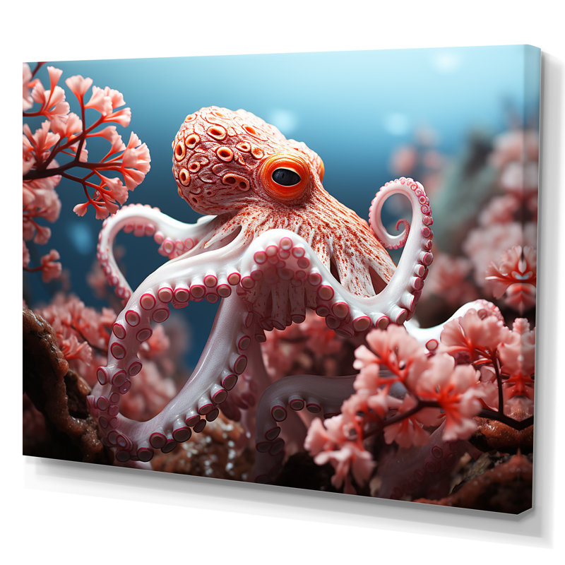 «Pink Octopus Garden of Tranquility», reproduction sur toile encadrée, H 12 po x l 20 po x P 1 po, Toile tendue