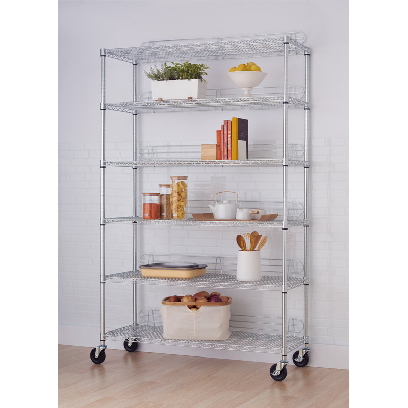 48" W x 18" D x 72" H 6 Tier Wire Shelving with Backstands and Wheels