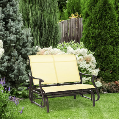 2 bancs coulissants, chaise de patio d'extérieur avec structure en acier thermolaqué et siège en filet, beige pour la cour arrière, la pelouse, le jardin, le porche dans des moments de détente