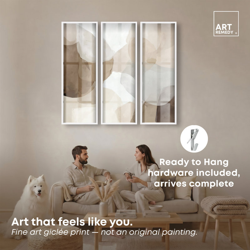 Ensemble d'affiches Soft Overlap II Shadowbox pour salon par Art Remedy, cadre blanc, 16 x 48, Cadre blanc